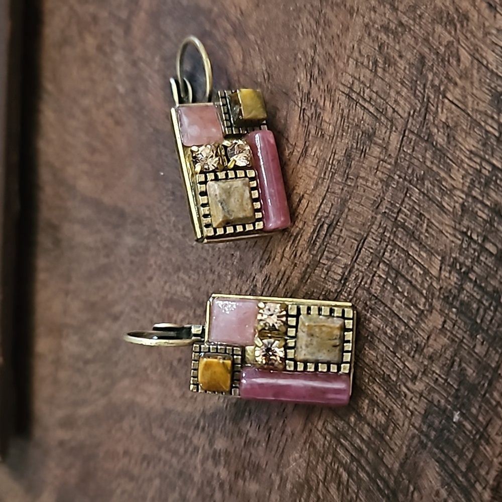 Pink and Yellow Mosaic Drop Earrings - Women's Jewelry